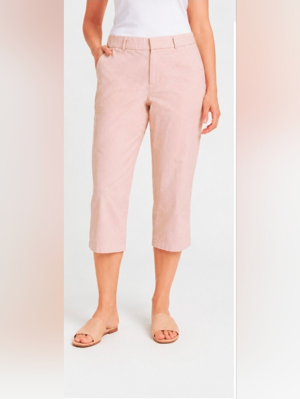 Liz Claiborne Classic Blush Women Linen/Cotton Capri Pant Preppy Vacy Resortwear